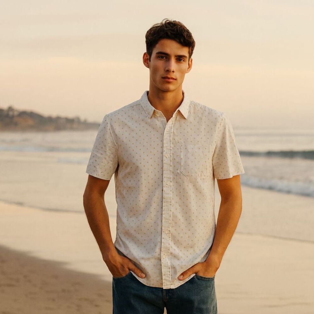 OUTERKNOWN White Floral Kelly Slater Button Up Surf Skate Shirt  Mens Size Small